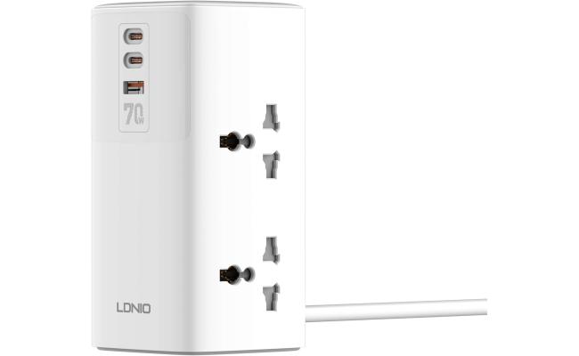 LDNIO SC4383 2USB-C+USB-A Power Strips 2500W Tower Extension Power Socket with 70W USB Ports for Phone Charger EU US UK Plug - White